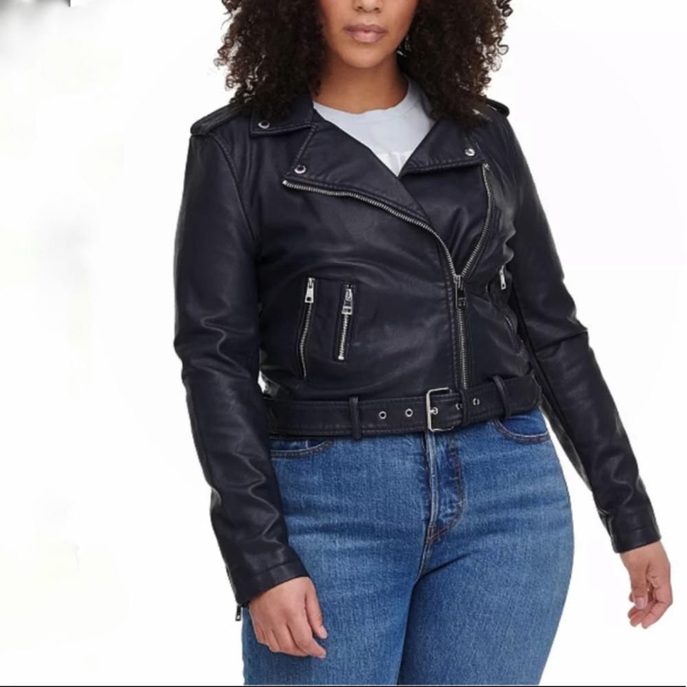 Levi’s Faux-Leather Belted Black Moto Jacket